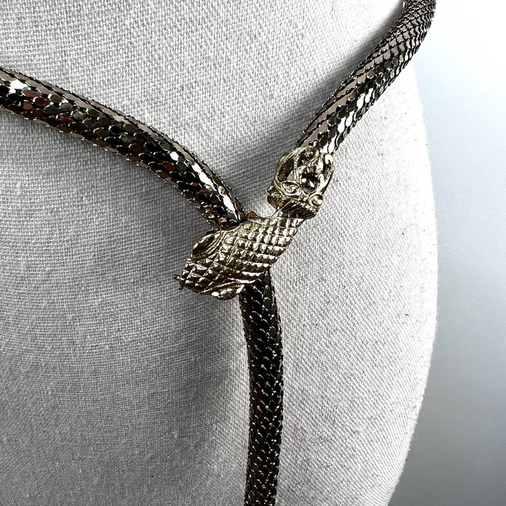 Whiting & Davis Gold Mesh Snake-Head Belt - Picture 6 of 10